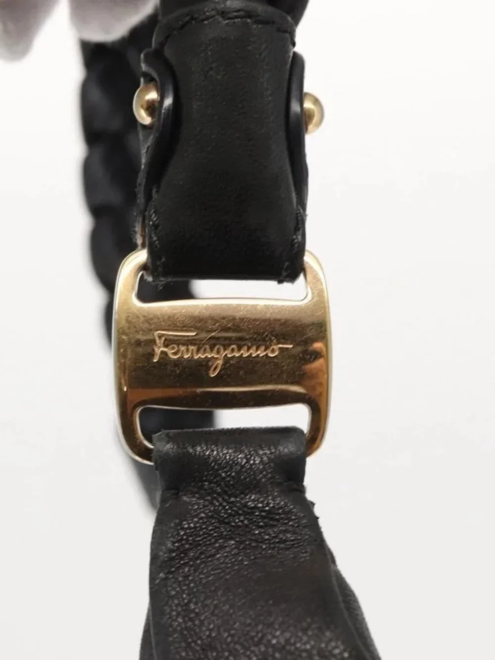 Salvatore Ferragamo Tote Bag Leather Black Gold Auth BA9720